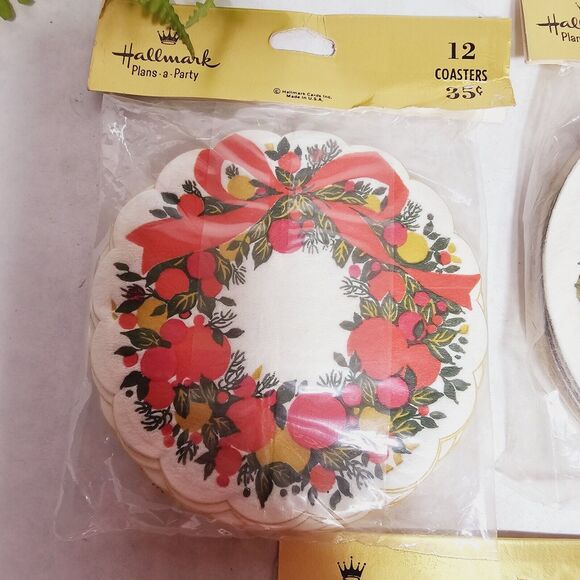 Vintage Hallmark Paper Coasters 3 Pkgs Christmas Snowman Wreath Poinsettias MIP - Picture 4 of 7
